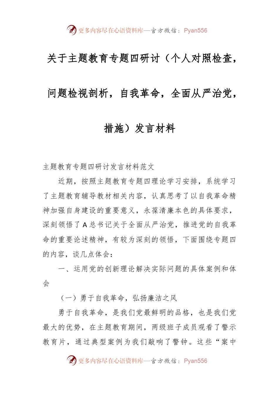 关于主题教育专题四研讨（个人对照检查，问题检视剖析，自我革命，全面从严治党，措施）发言材料.docx_第1页