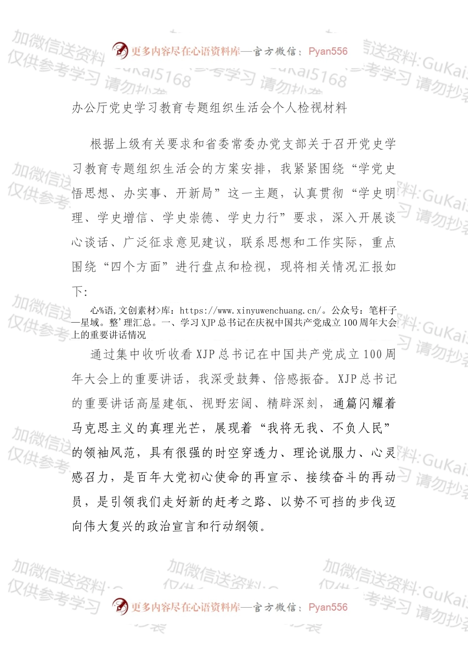 办公厅党史学习教育专题组织生活会个人检视材料.docx_第1页