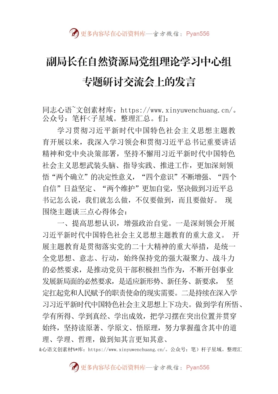 副局长在自然资源局党组理论学习中心组专题研讨交流会上的发言.docx_第1页