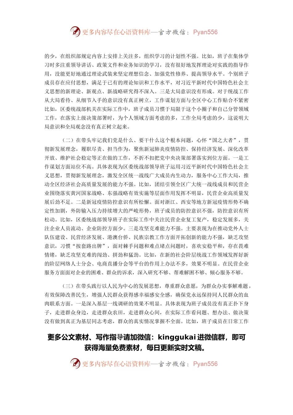 区统战部领导班子班子党史学习教育专题民主生活会检视剖析材料.docx_第2页
