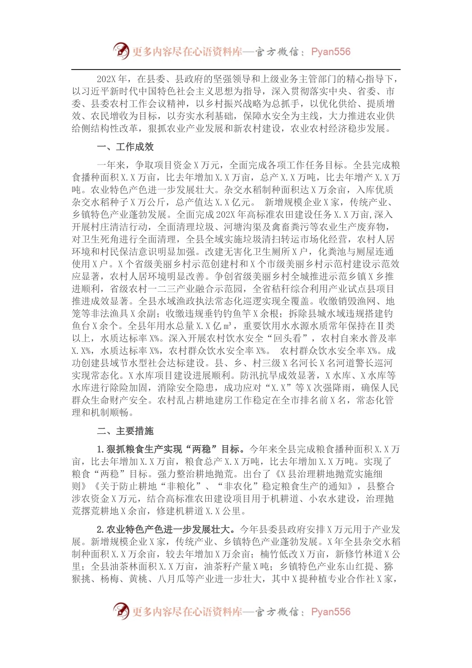 农业农村水利局202X年度工作总结.docx_第1页