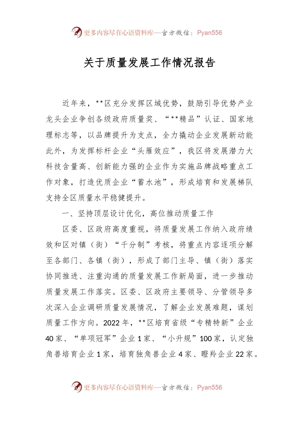 关于质量发展工作情况报告.docx_第1页