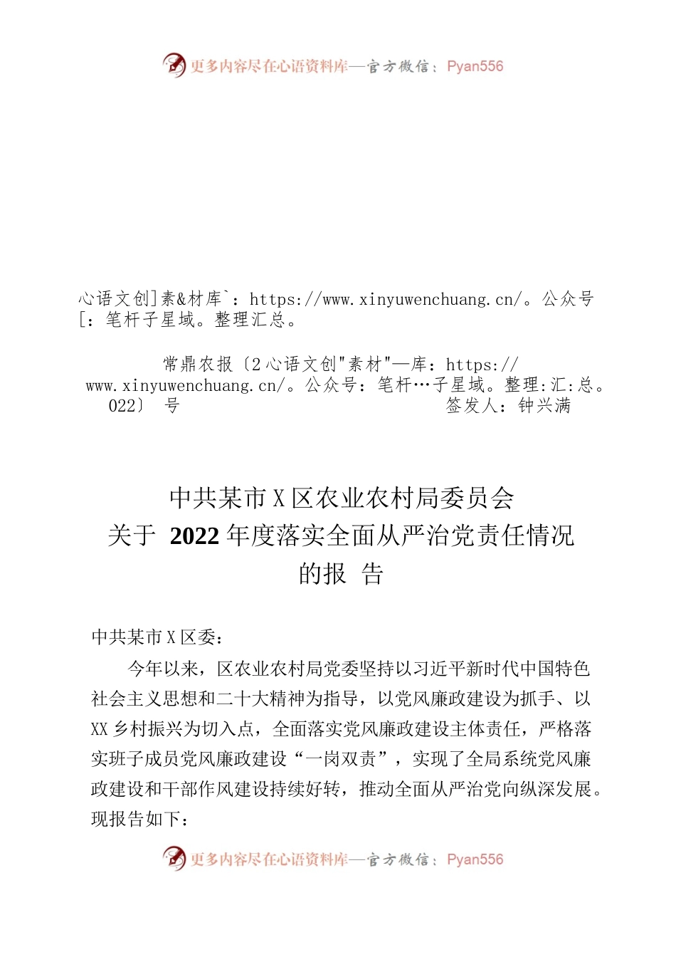 农业农村局2022年度从严治党工作总结.docx_第1页