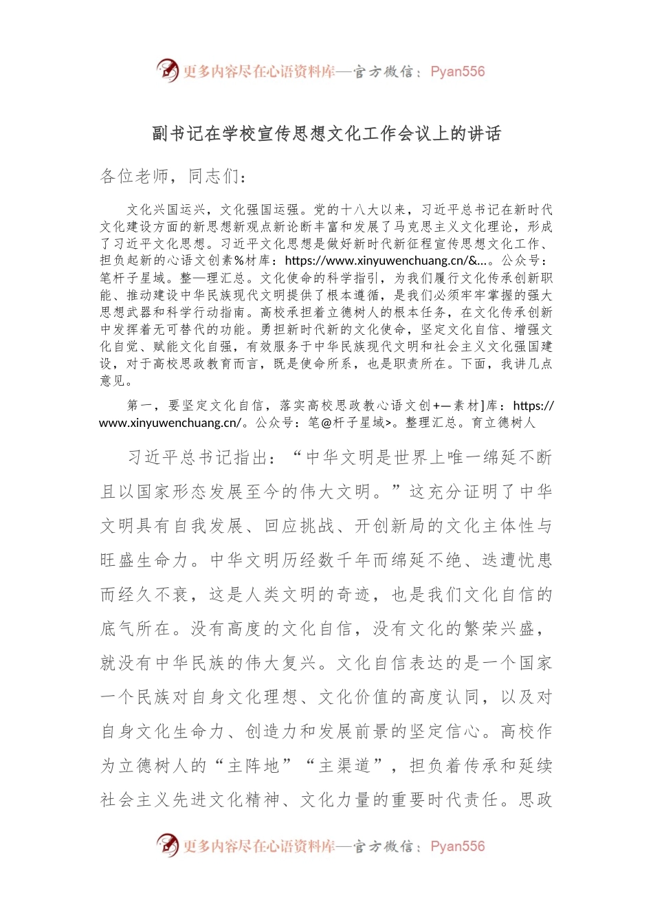 副书记在学校宣传思想文化工作会议上的讲话稿.docx_第1页