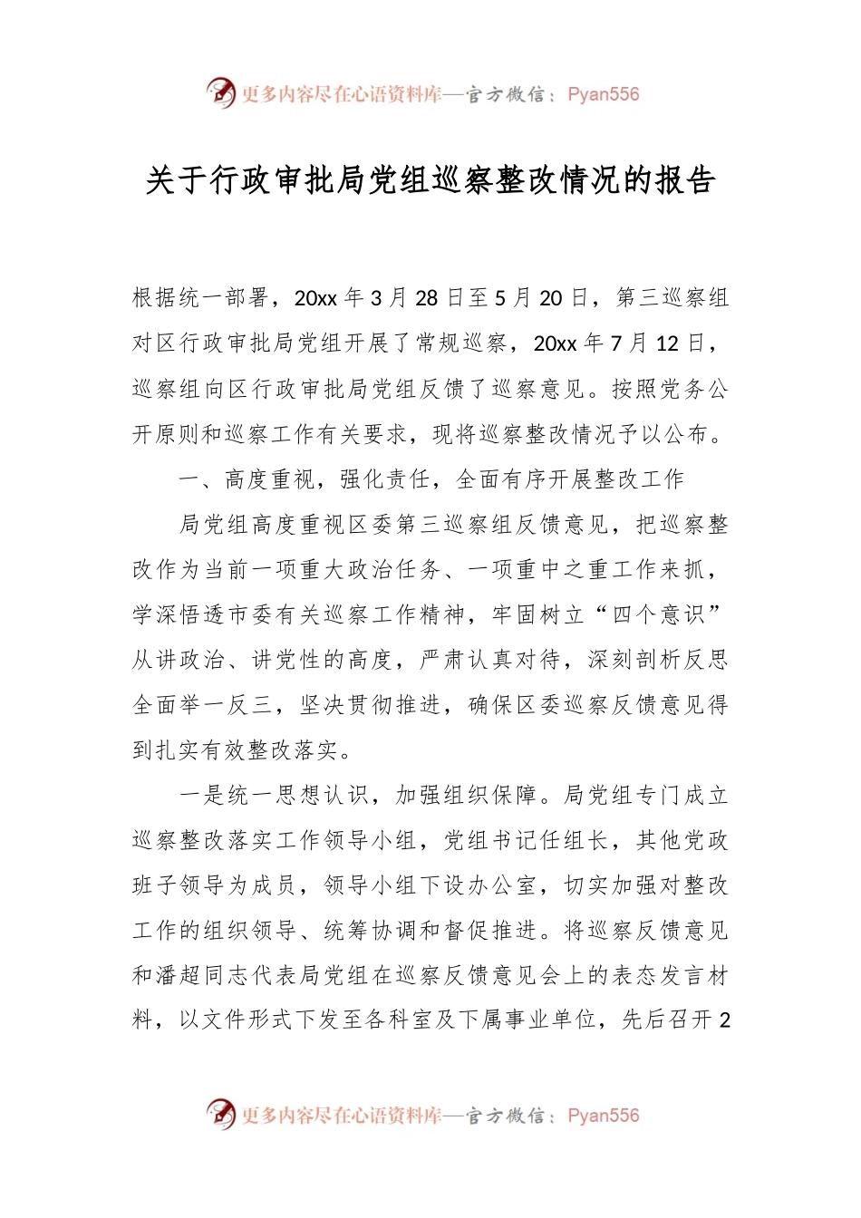关于行政审批局党组巡察整改情况的报告.docx_第1页