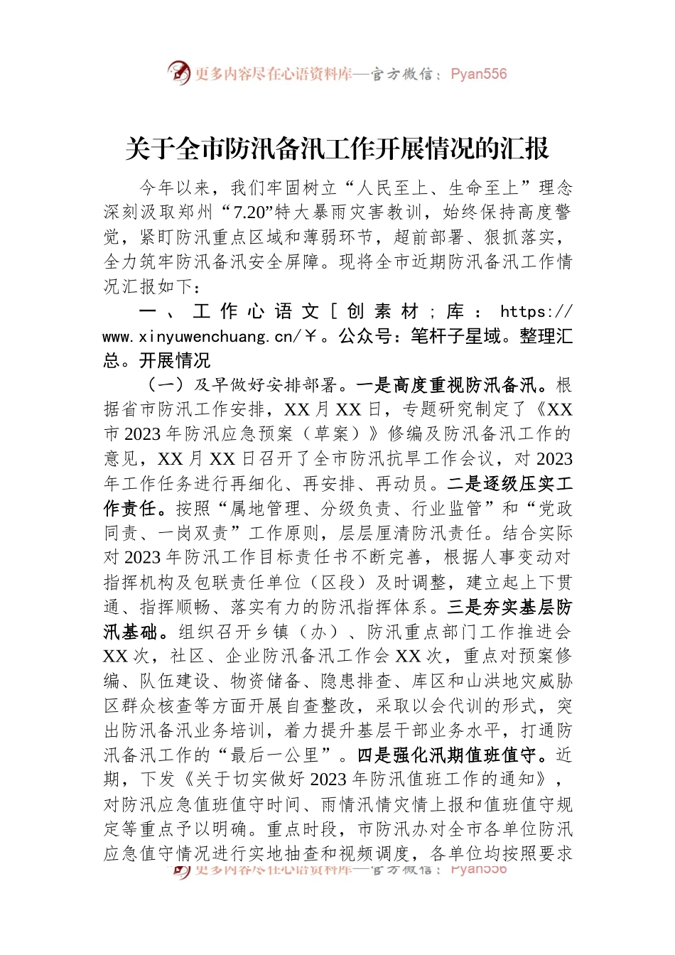 关于全市防汛备汛工作开展情况的汇报.docx_第1页