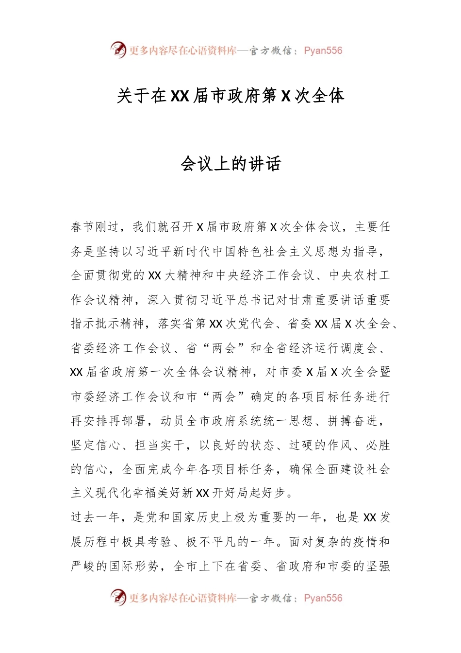 关于在XX届市政府第X次全体会议上的讲话.docx_第1页