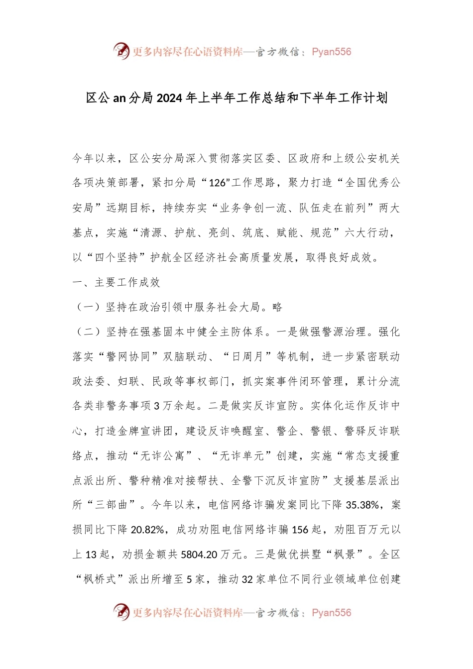 区公an分局2024年上半年工作总结和下半年工作计划.docx_第1页