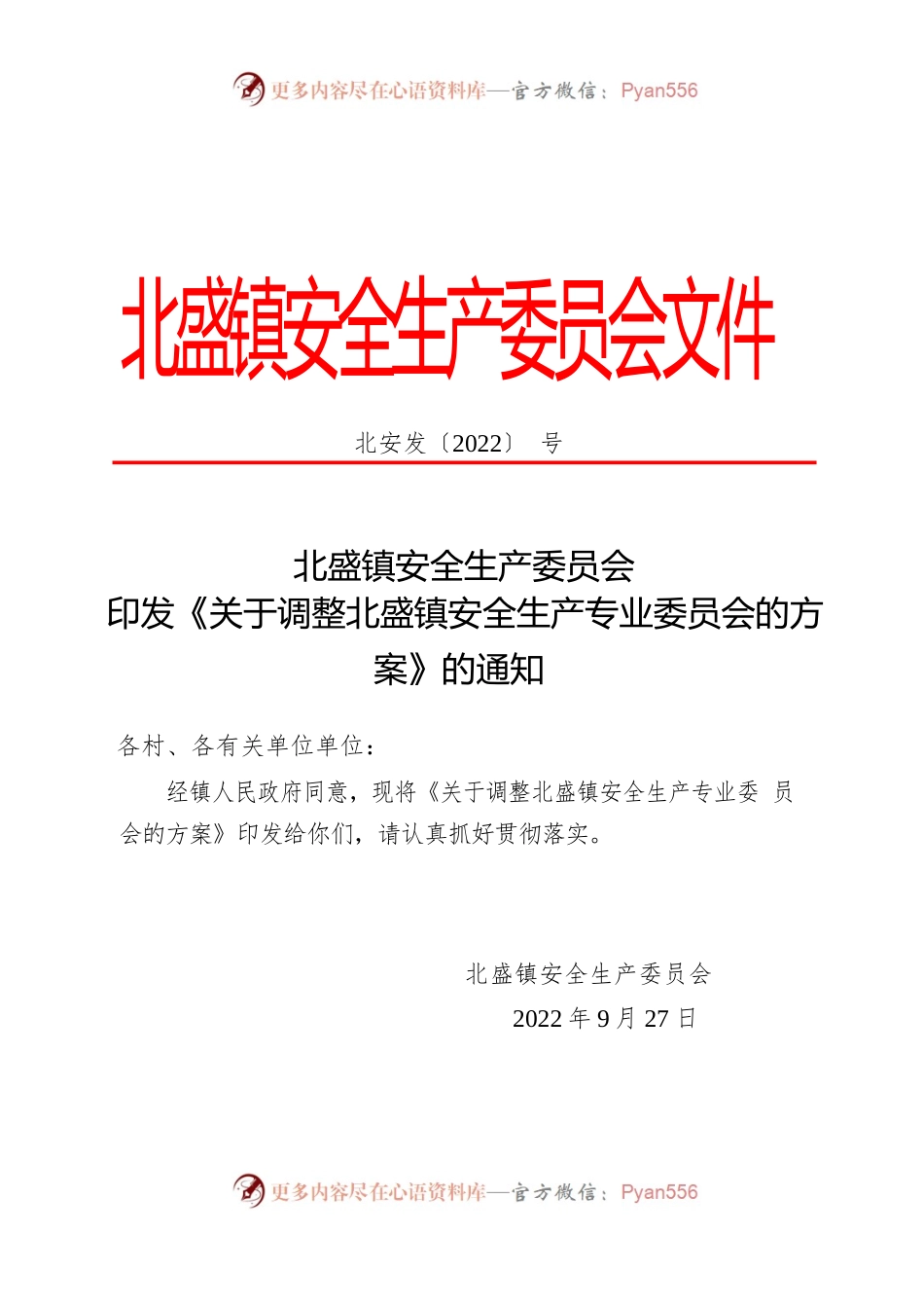 关于调整XX市安全生产专业委员会的方案.docx_第1页