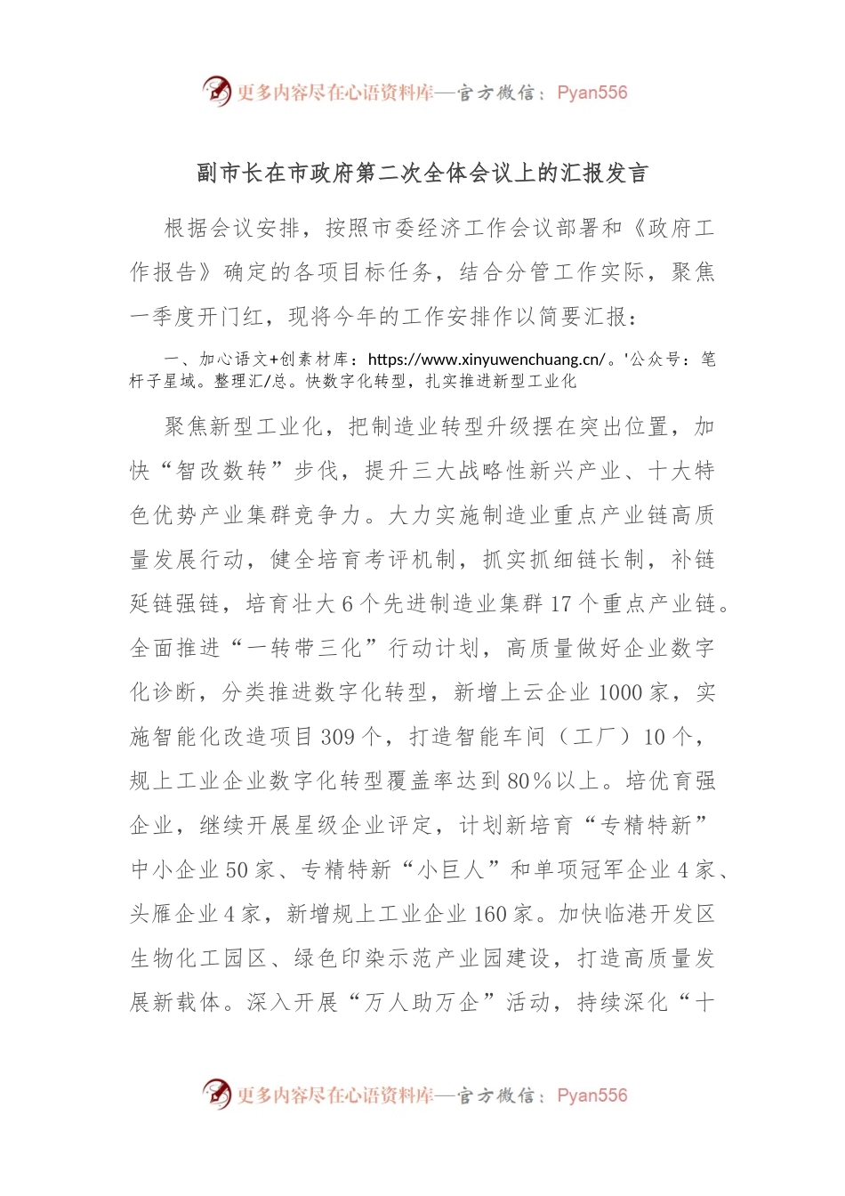副市长在市政府第二次全体会议上的汇报发言.docx_第1页
