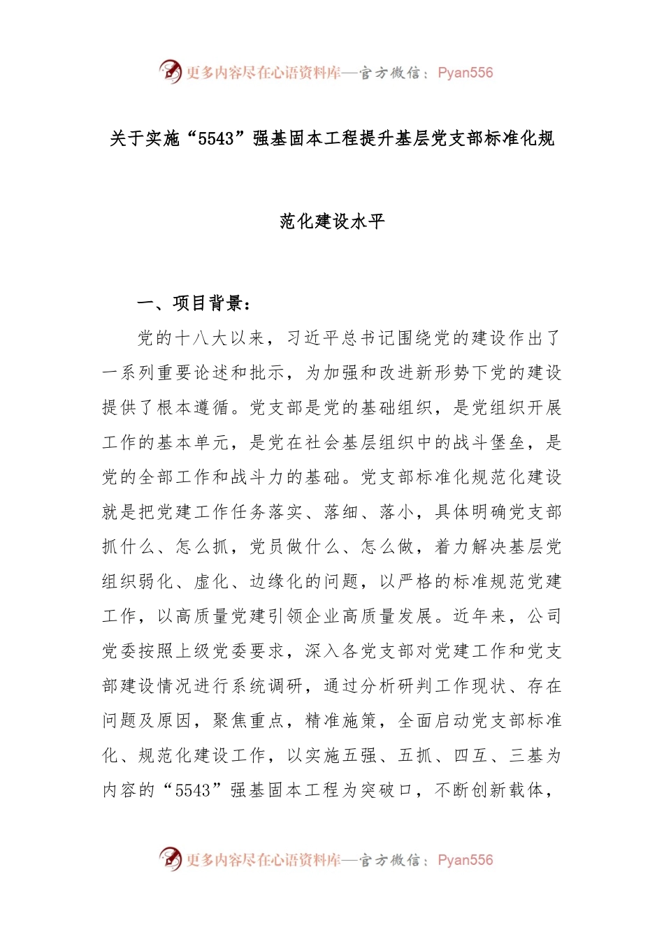 关于实施“5543”强基固本工程提升基层党支部标准化规范化建设水平.docx_第1页