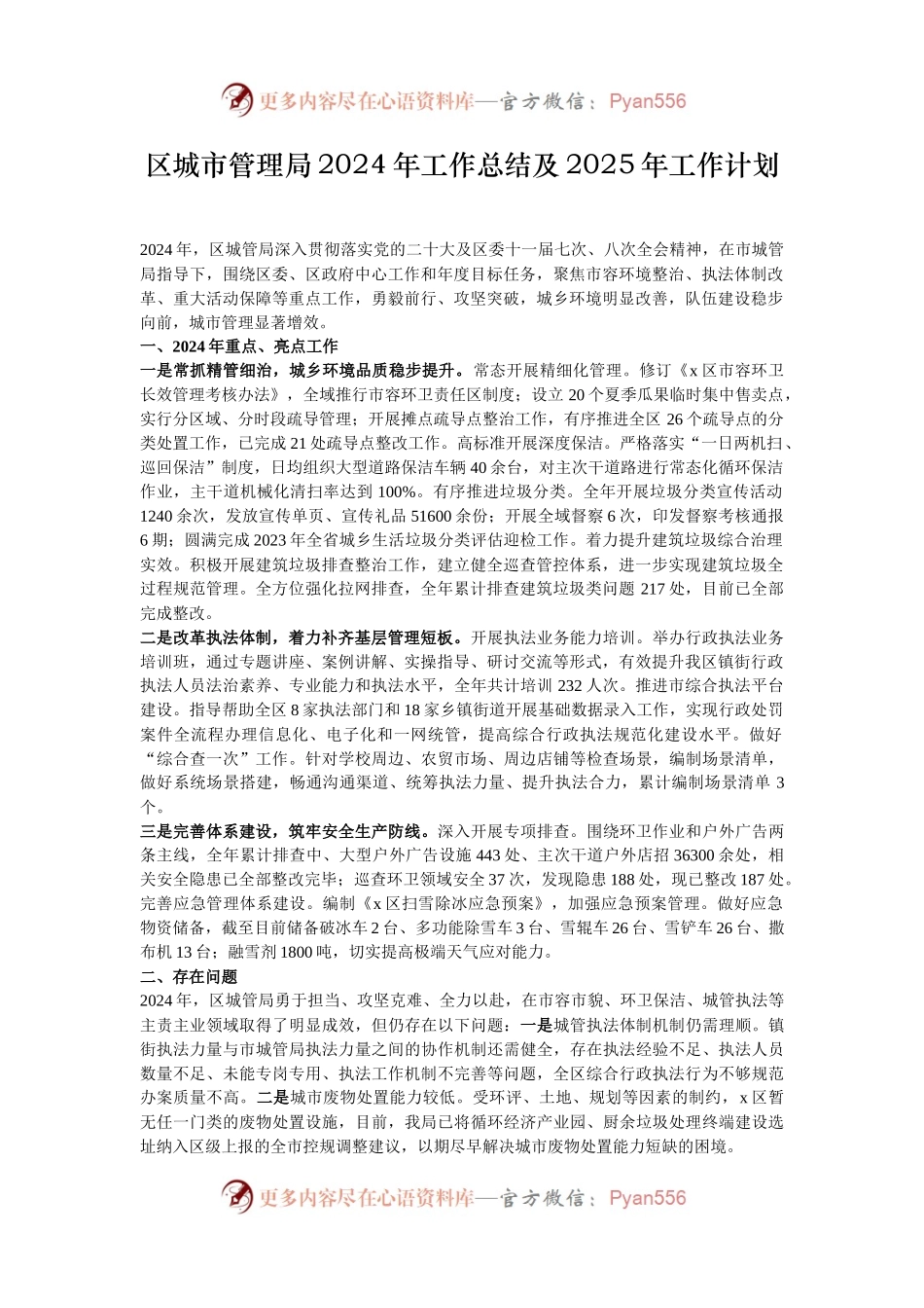 区城市管理局2024年工作总结及2025年工作计划.docx_第1页