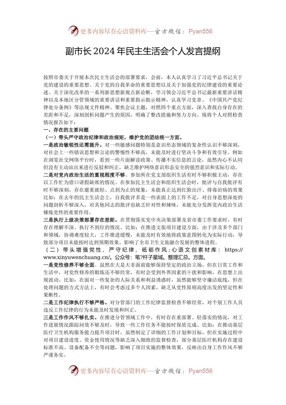 副市长2024年民主生活会个人发言提纲.docx_第1页