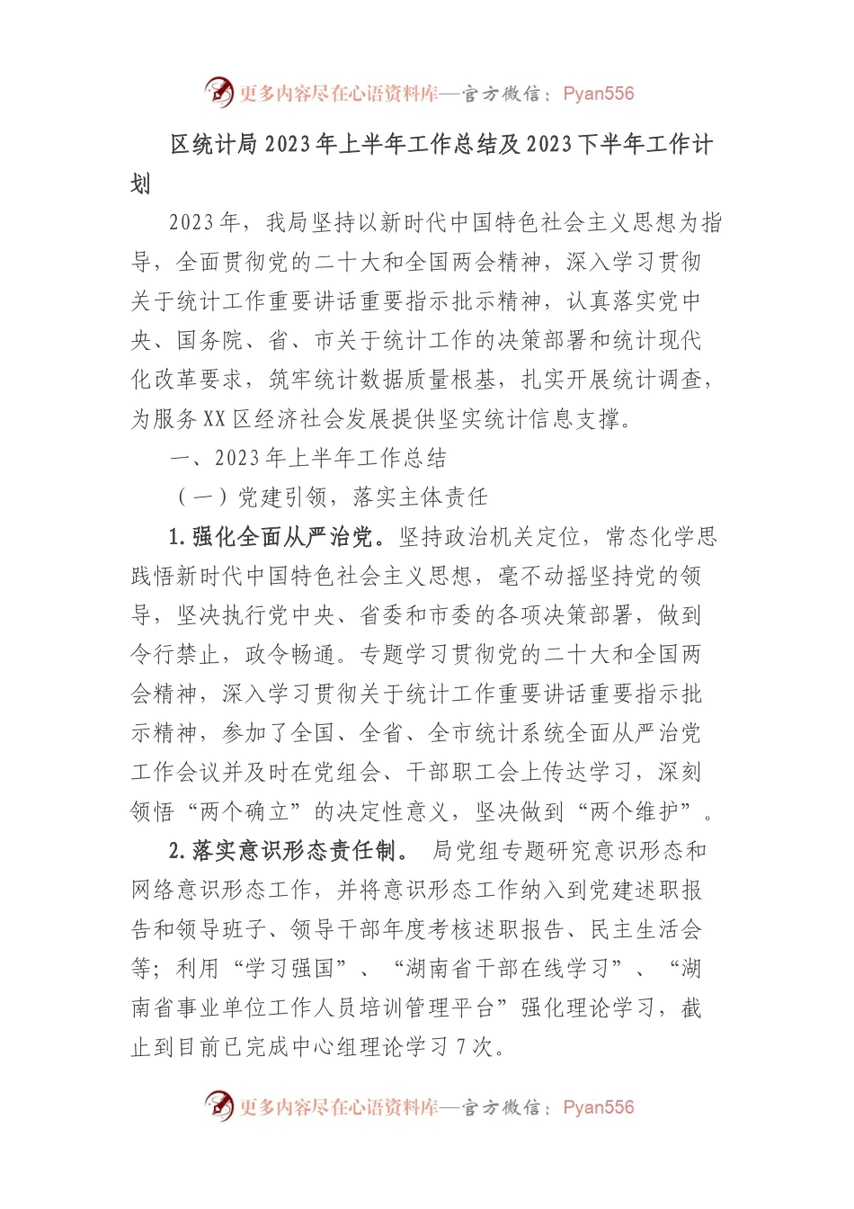 区统计局2023年上半年工作总结及2023下半年工作计划.docx_第1页