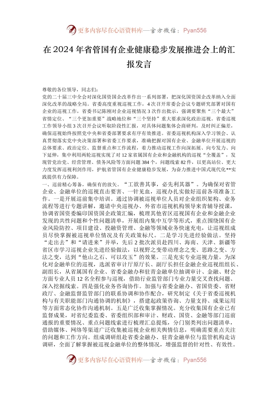 在2024年省管国有企业健康稳步发展推进会上的汇报发言.docx_第1页