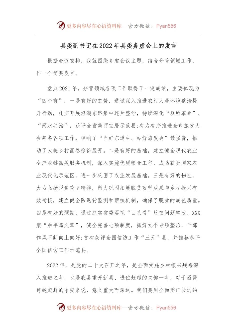 县委副书记在2022年县委务虚会上的发言.docx_第1页