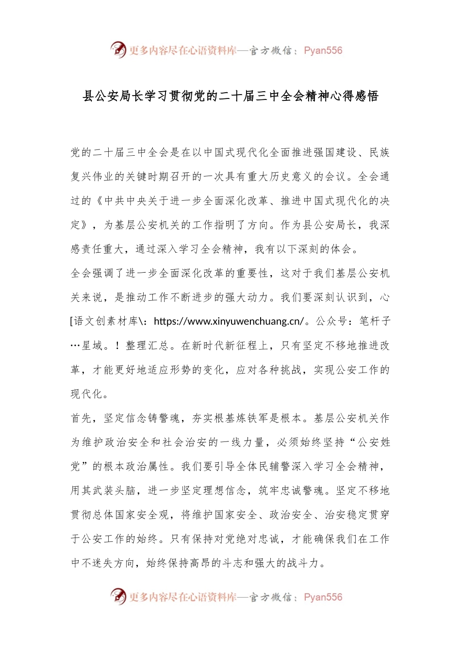 县公安局长学习贯彻党的二十届三中全会精神心得感悟.docx_第1页