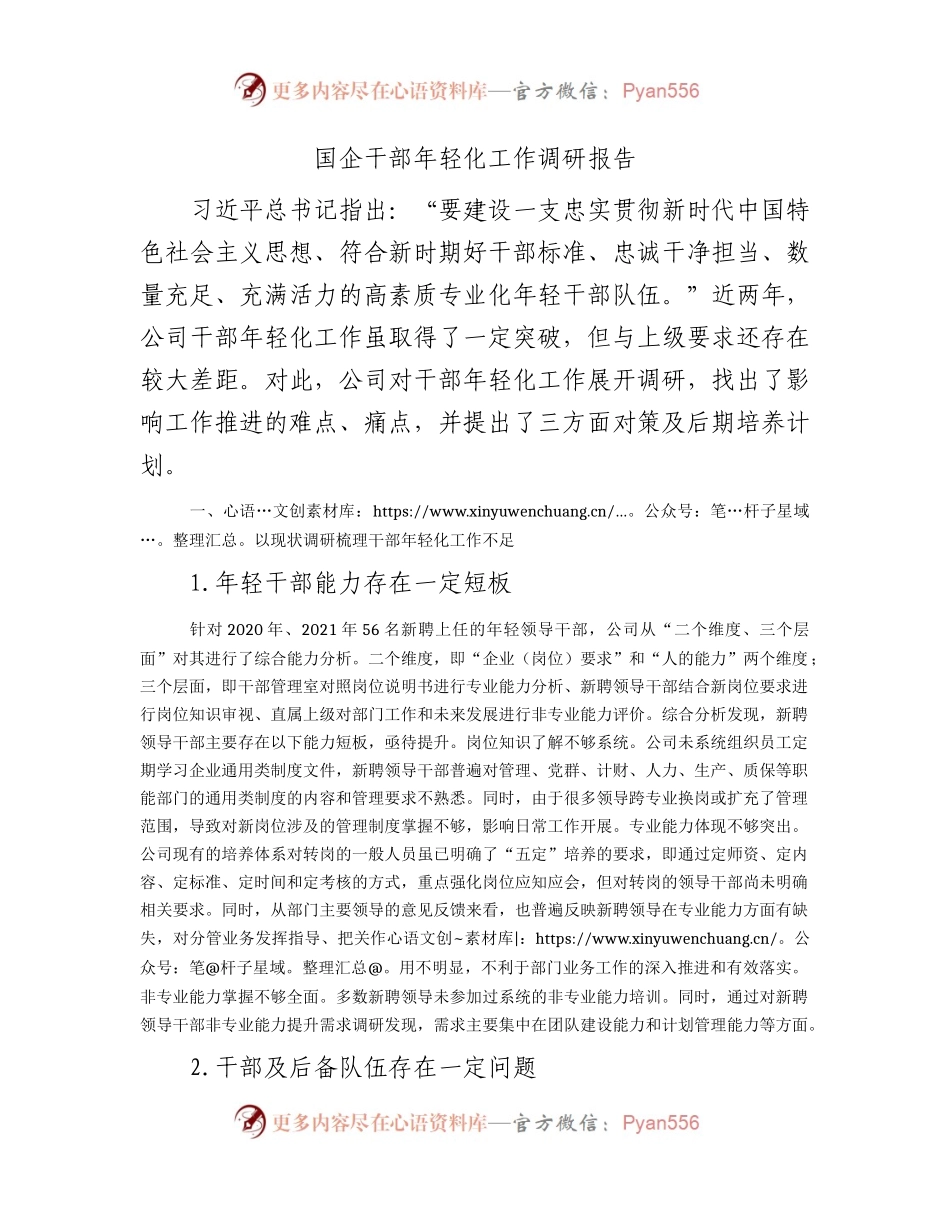 国企（公司）干部年轻化工作调研报告.docx_第1页