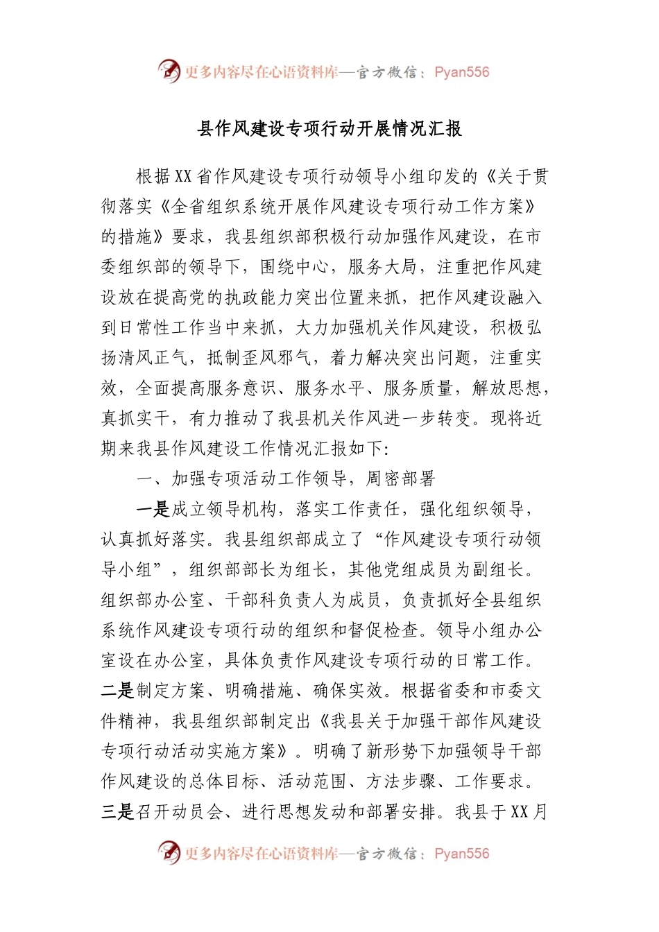 县作风建设专项行动开展情况汇报.docx_第1页