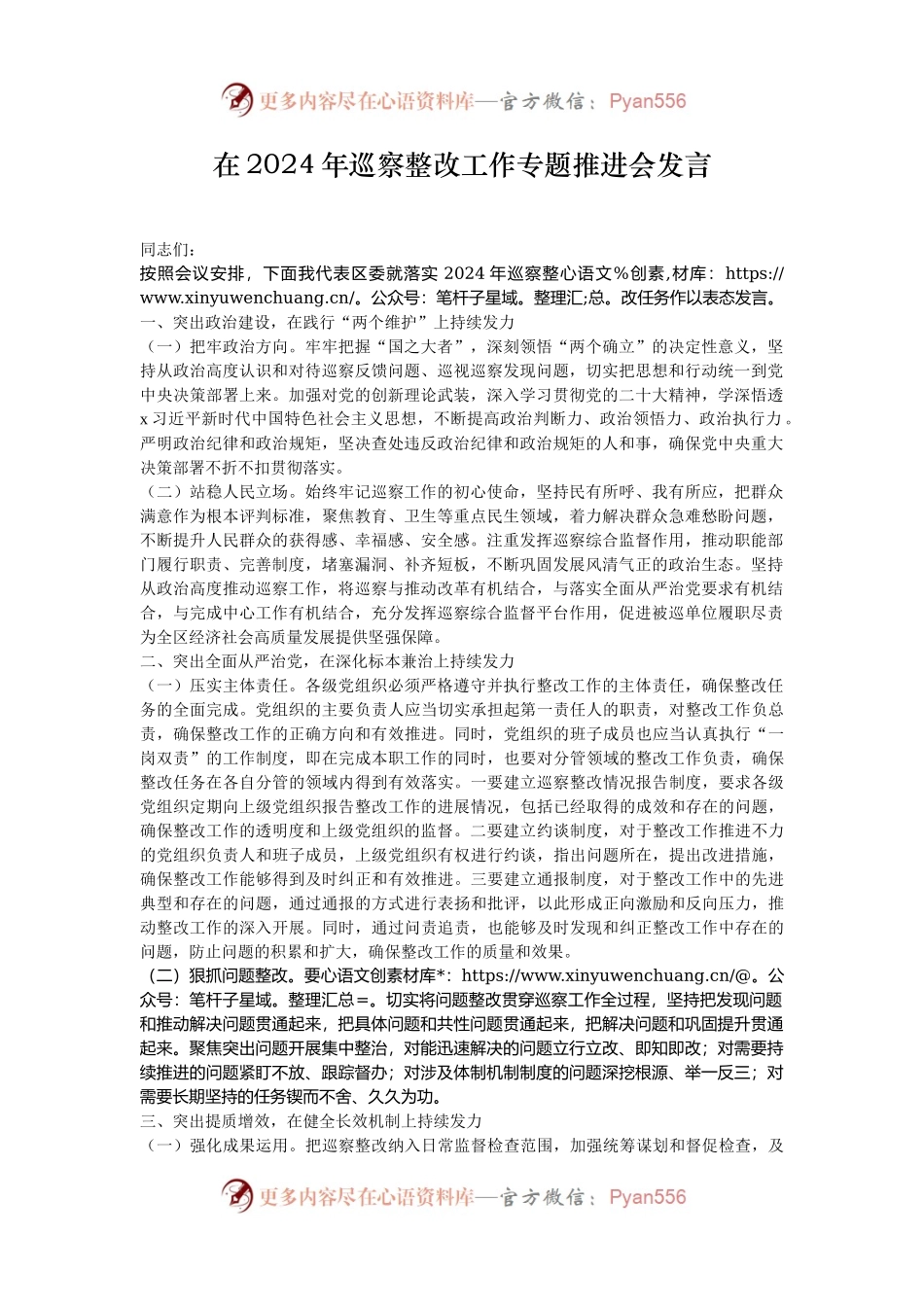 在2024年巡察整改工作专题推进会发言.docx_第1页