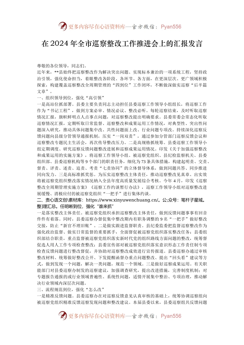 在2024年​全市巡察整改工作推进会上的汇报发言.docx_第1页