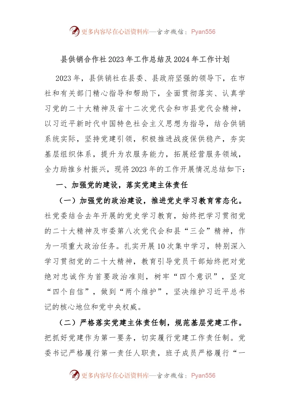 县供销合作社2023年工作总结及2024年工作计划.docx_第1页
