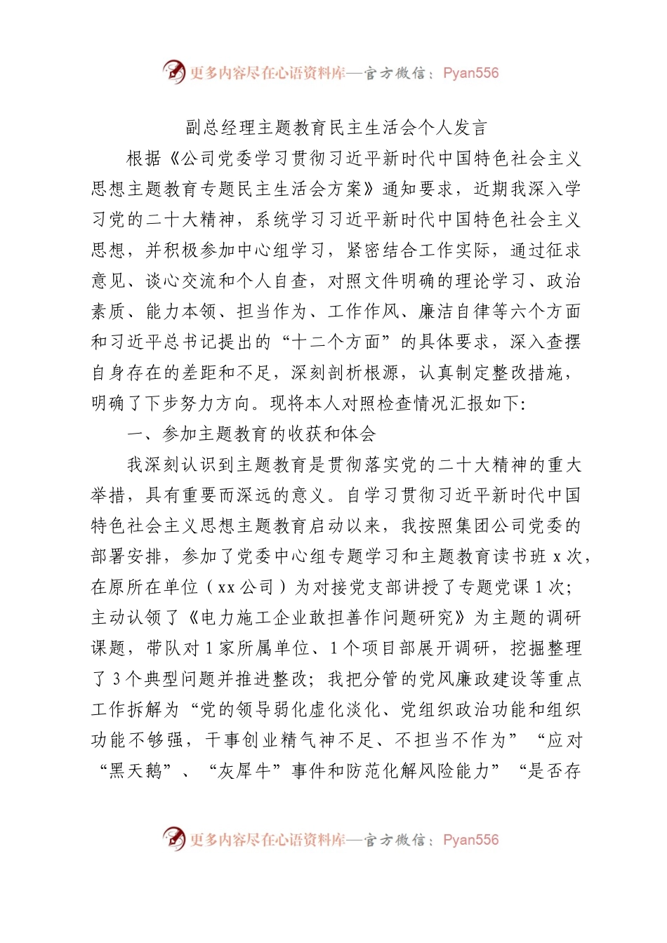 国企主题教育民主生活会个人对照检查发言4600字.docx_第1页
