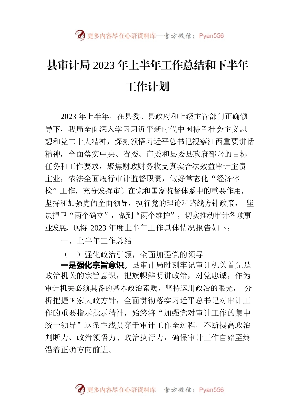 县审计局2023年上半年工作总结和下半年工作计划.docx_第1页
