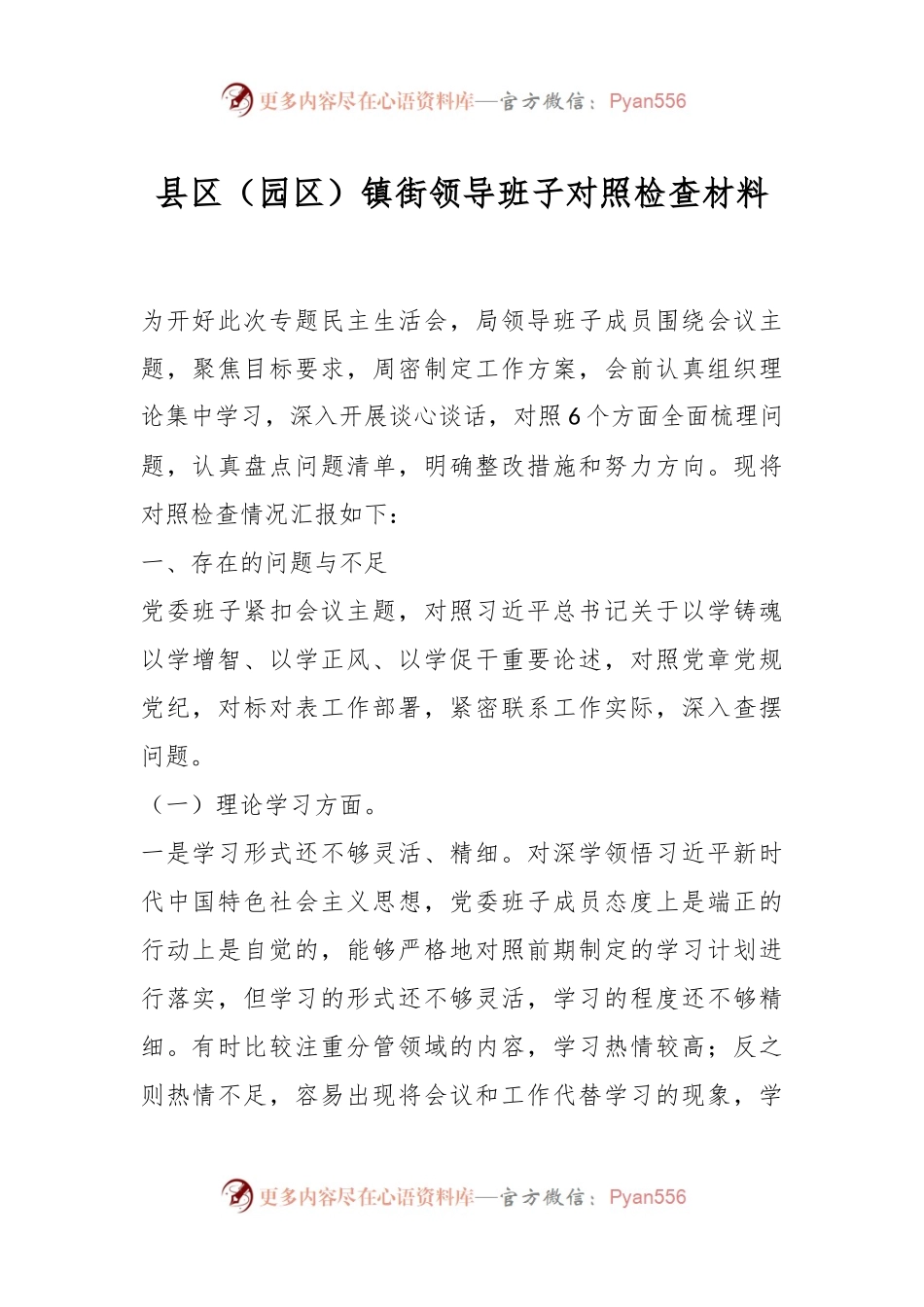 县区（园区）镇街领导班子对照检查材料.docx_第1页