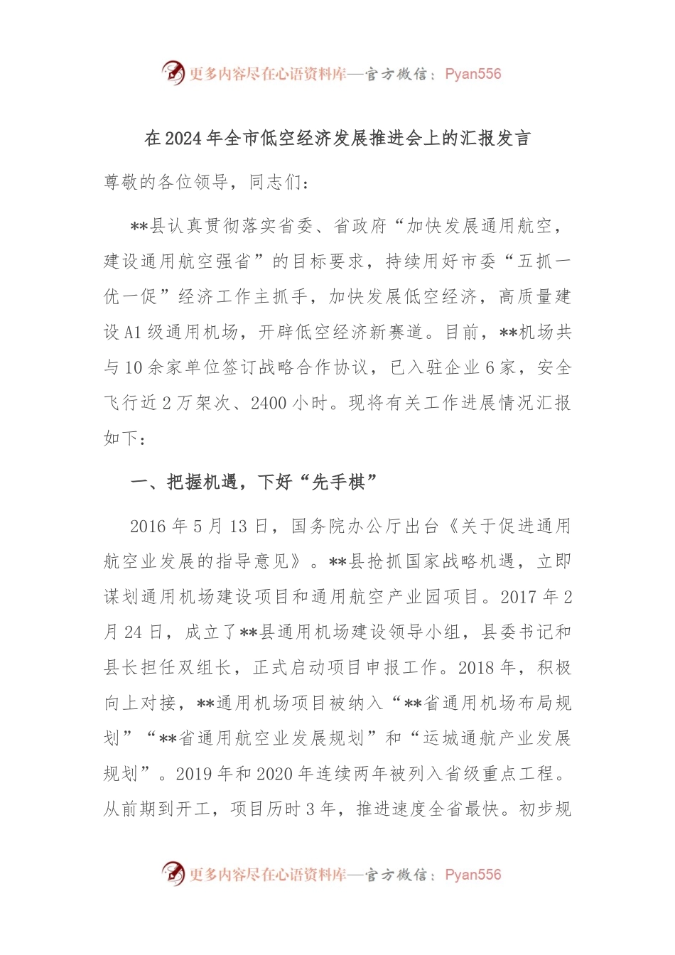 在2024年全市低空经济发展推进会上的汇报发言.docx_第1页