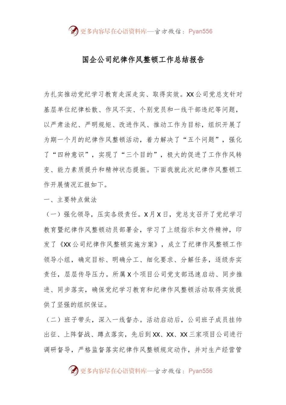 国企公司纪律作风整顿工作总结报告.docx_第1页