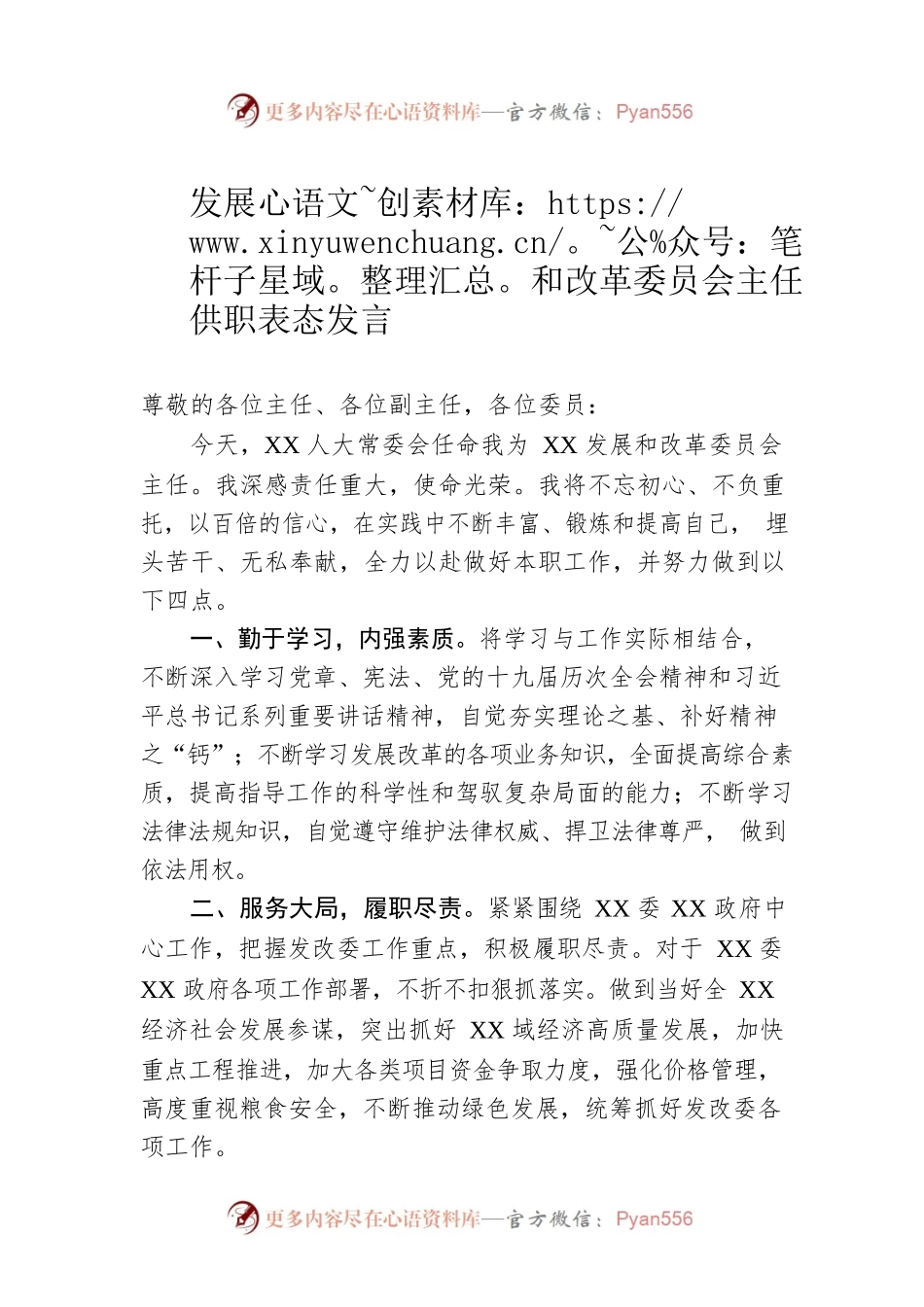 发展和改革委员会主任供职表态发言.docx_第1页