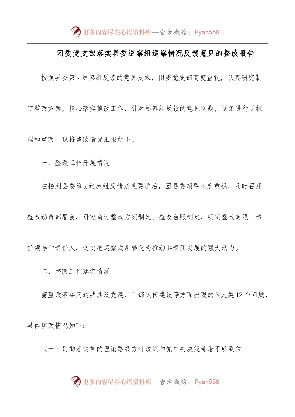 团委党支部落实县委巡察组巡察情况反馈意见的整改报告.docx_第1页