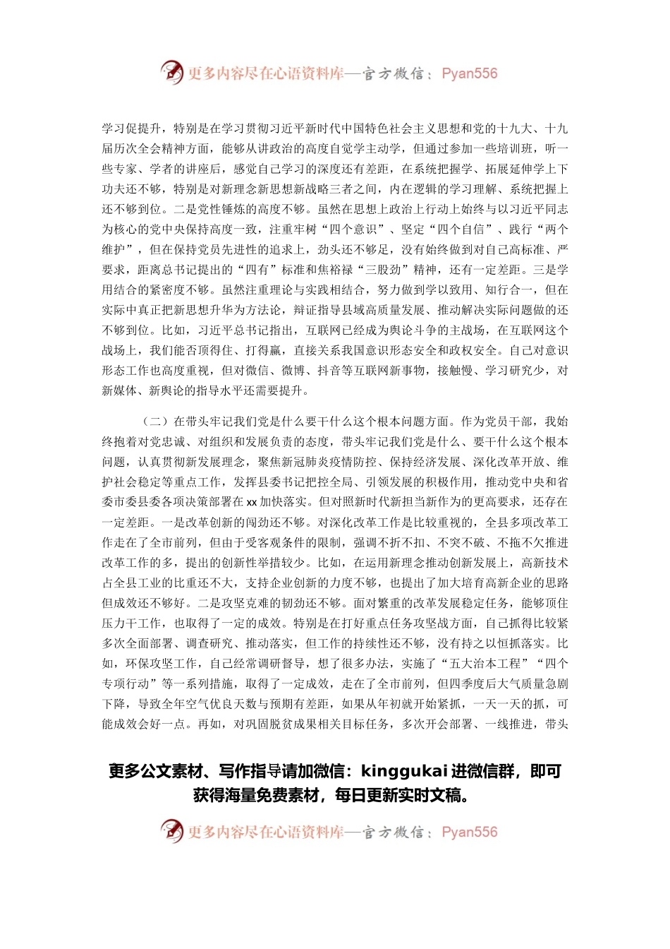 县委书记党史学习教育五个带头专题民主生活会个人对照检查材料.docx_第2页