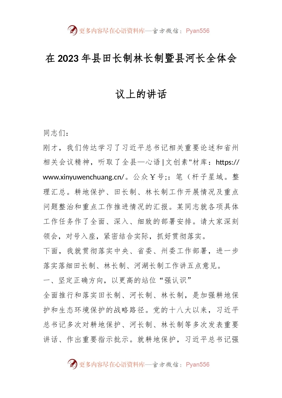 在2023年县田长制林长制暨县河长全体会议上的讲话.docx_第1页