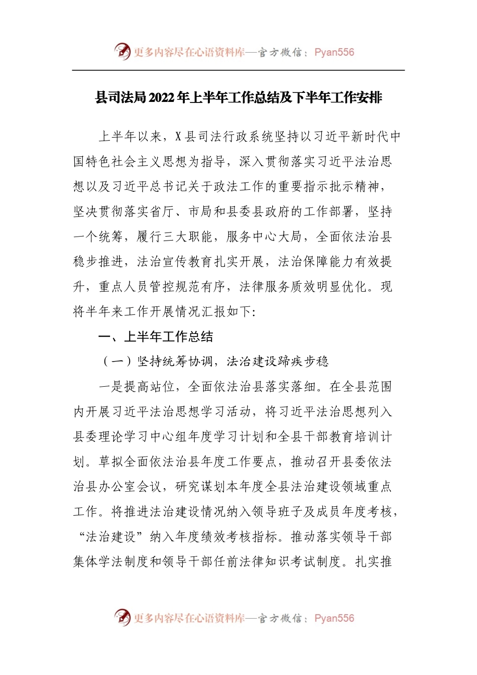 县司法局2022年上半年工作总结及下半年工作安排[2].docx_第1页