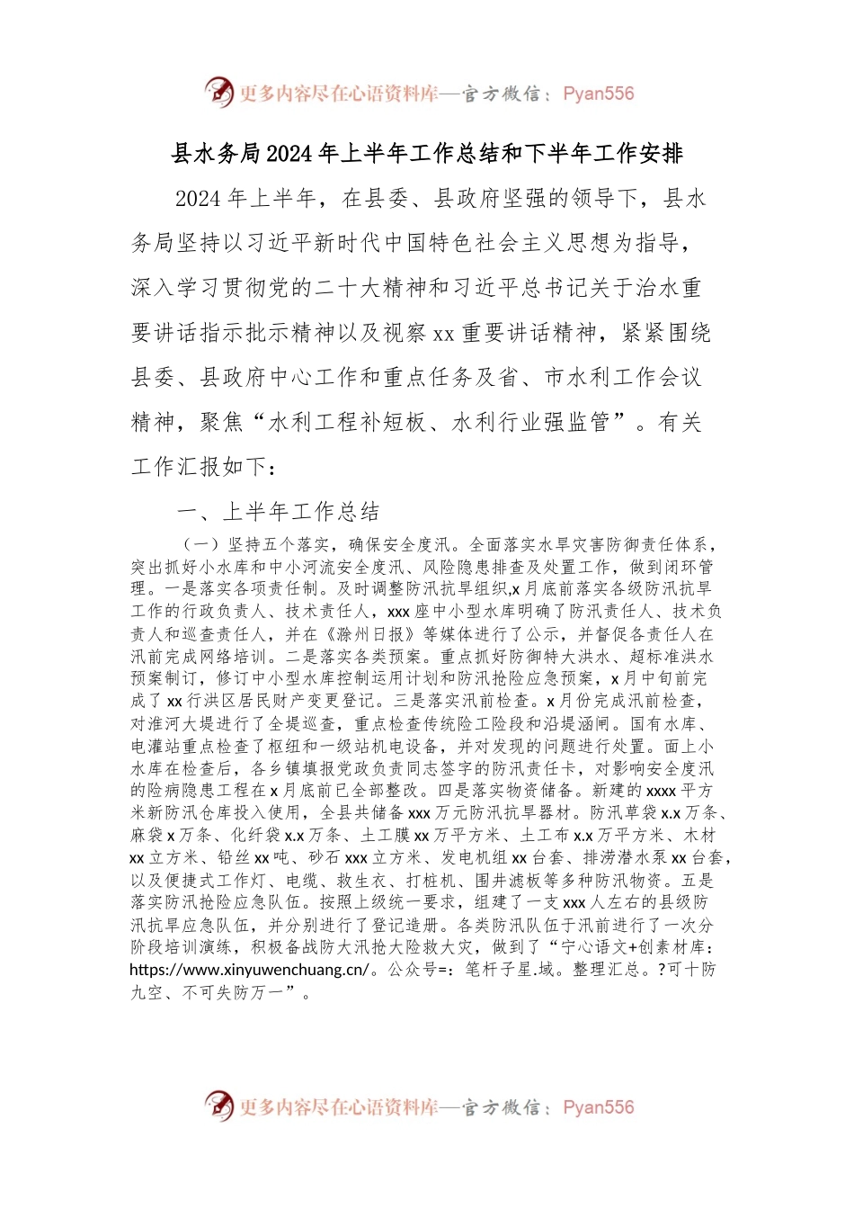 县水务局2024年上半年工作总结和下半年工作安排.docx_第1页