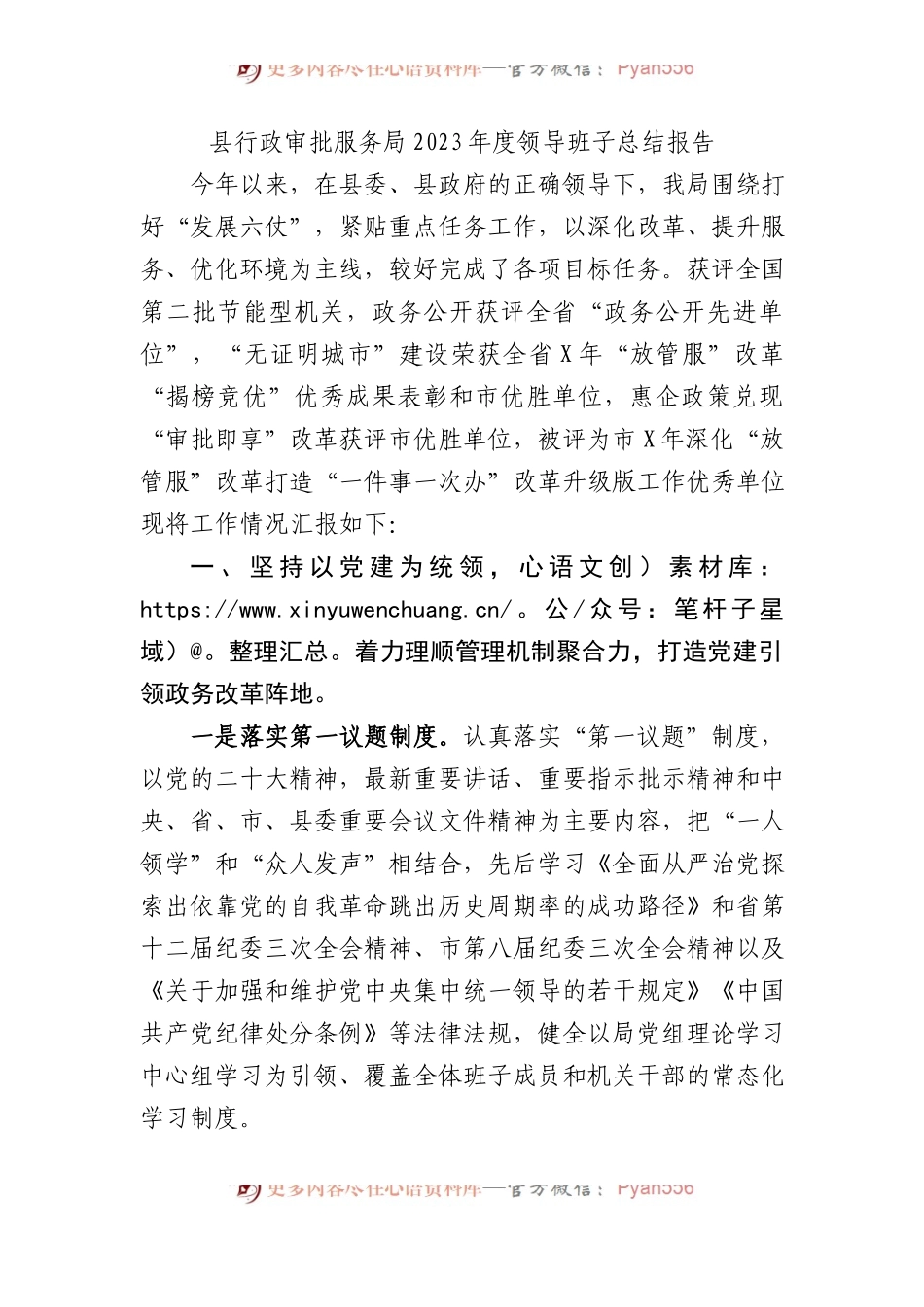 县行政审批服务局2023年度领导班子总结报告.docx_第1页