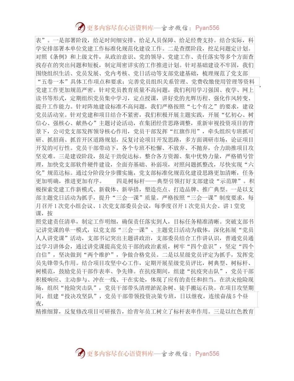 国企规范化标准化党支部创建交流材料：实施“四标”推进“六化”.docx_第2页
