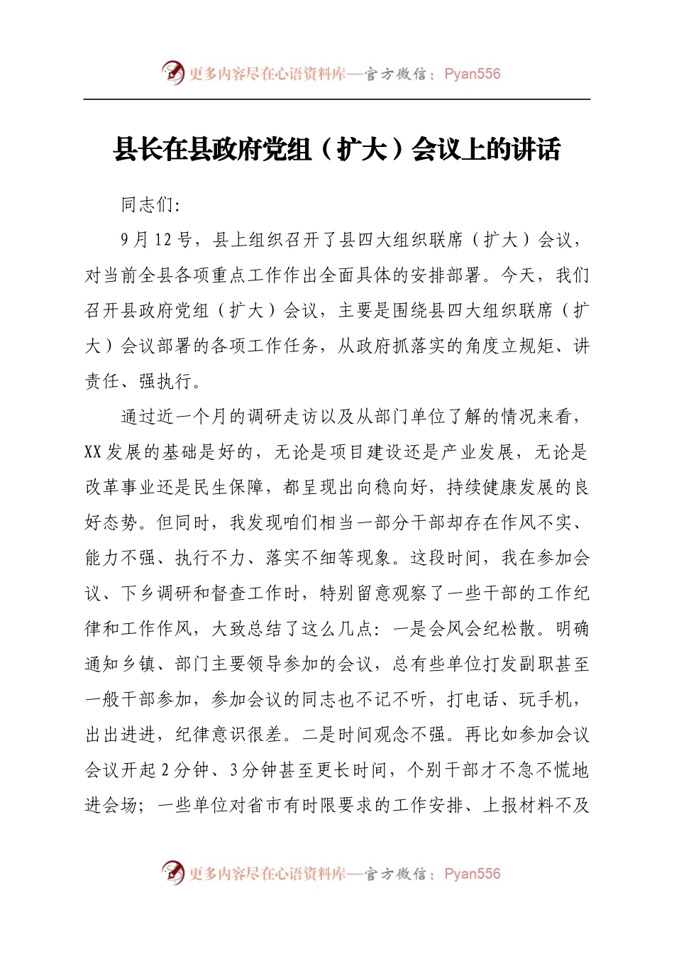 县长在县政府党组(扩大)会议上的讲话.docx_第1页