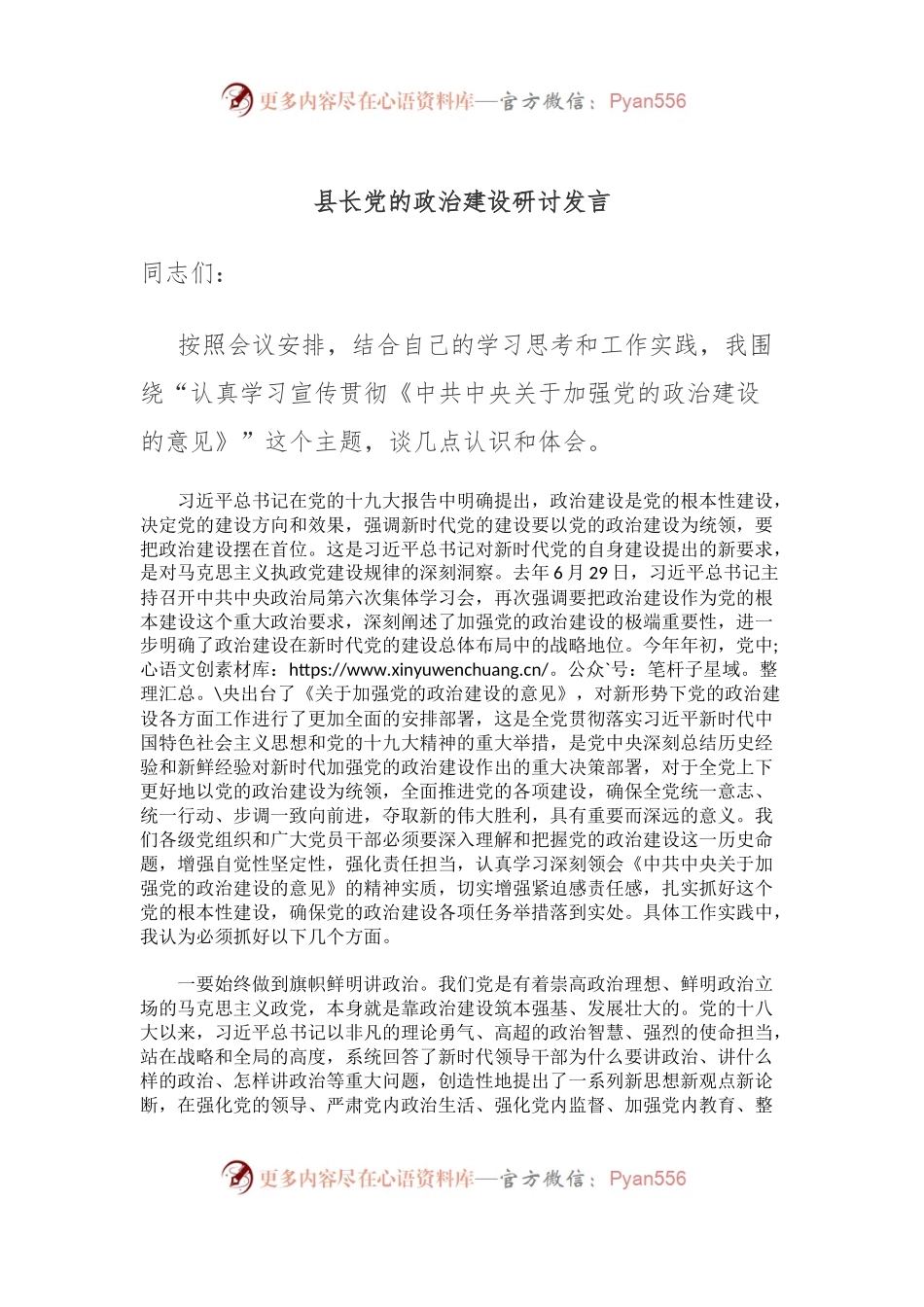 县长党的政治建设研讨发言.docx_第1页