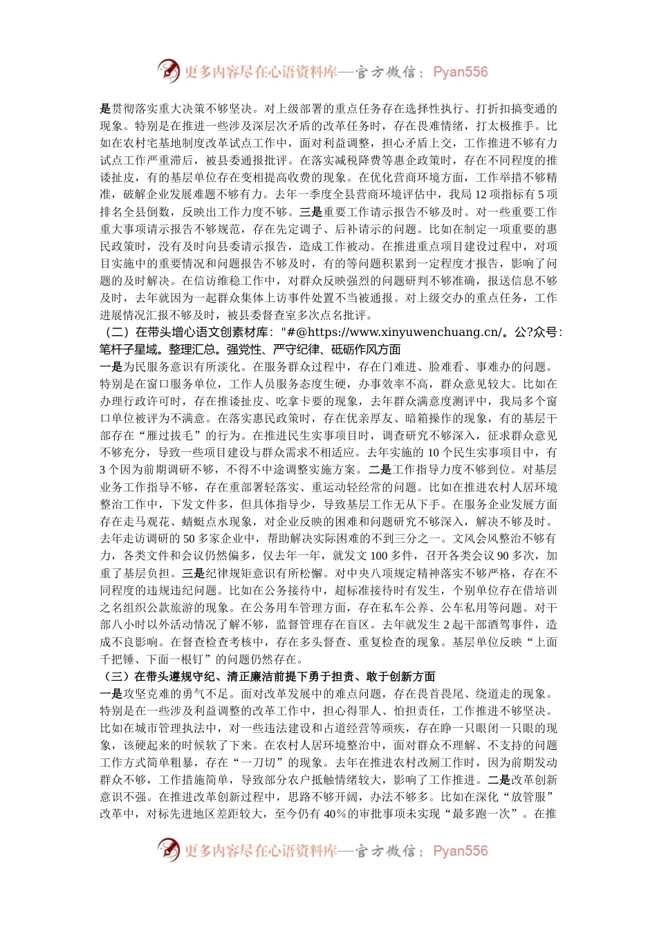 县直部门2024年度民主生活会班子对照检查材料（四个带头）.docx_第2页