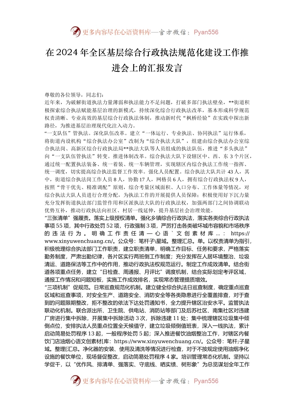 在2024年全区基层综合行政执法规范化建设工作推进会上的汇报发言.docx_第1页