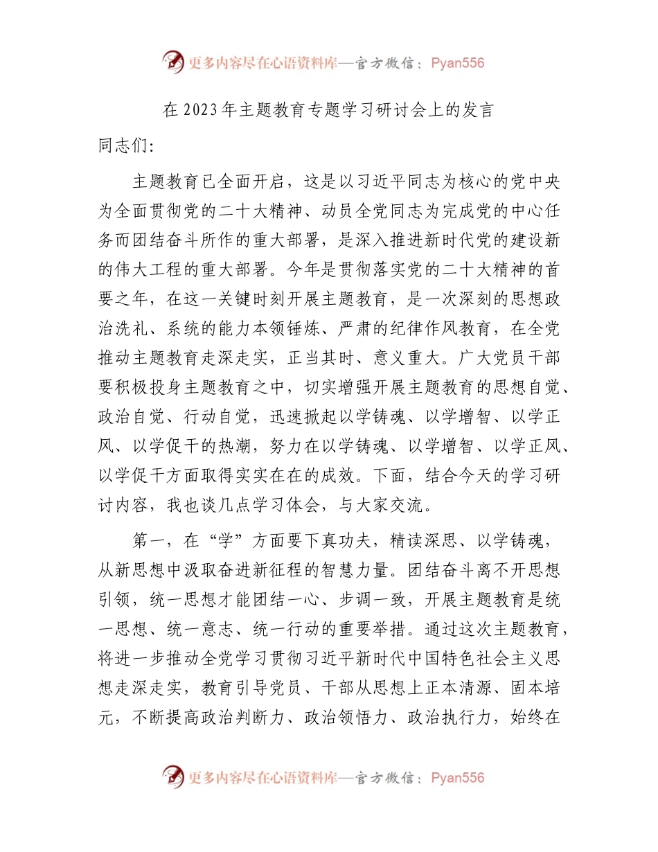 在2023年主题教育专题学习研讨会上的发言2700字.docx_第1页