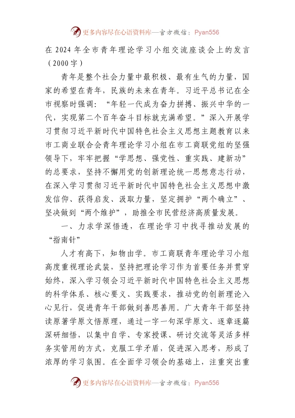 在2024年全市青年理论学习小组交流座谈会上的发言.docx_第1页
