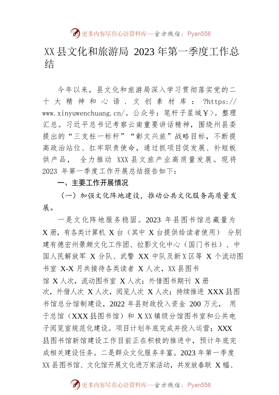 县文化和旅游局2023年第一季度工作总结（20230424）.docx_第1页