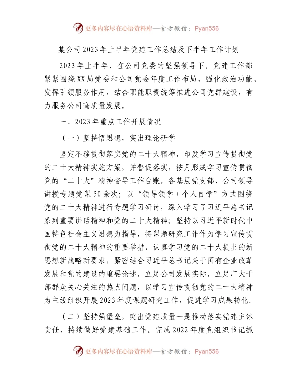 国企2023年上半年党建工作总结1900字.docx_第1页