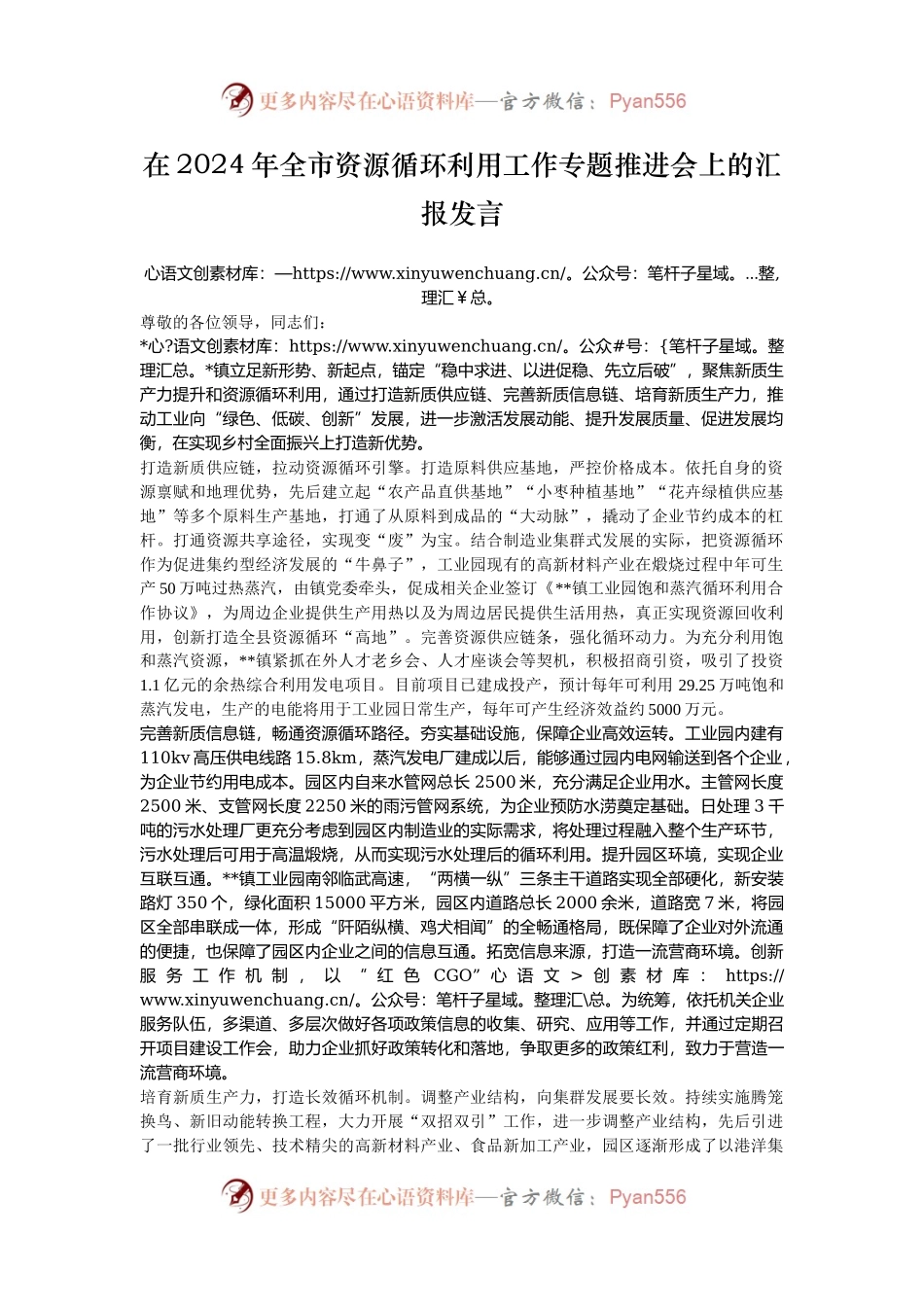 在2024年全市资源循环利用工作专题推进会上的汇报发言.docx_第1页