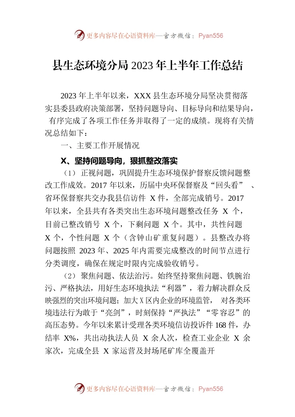 县生态环境分局2023年上半年工作总结(20230704).docx_第1页