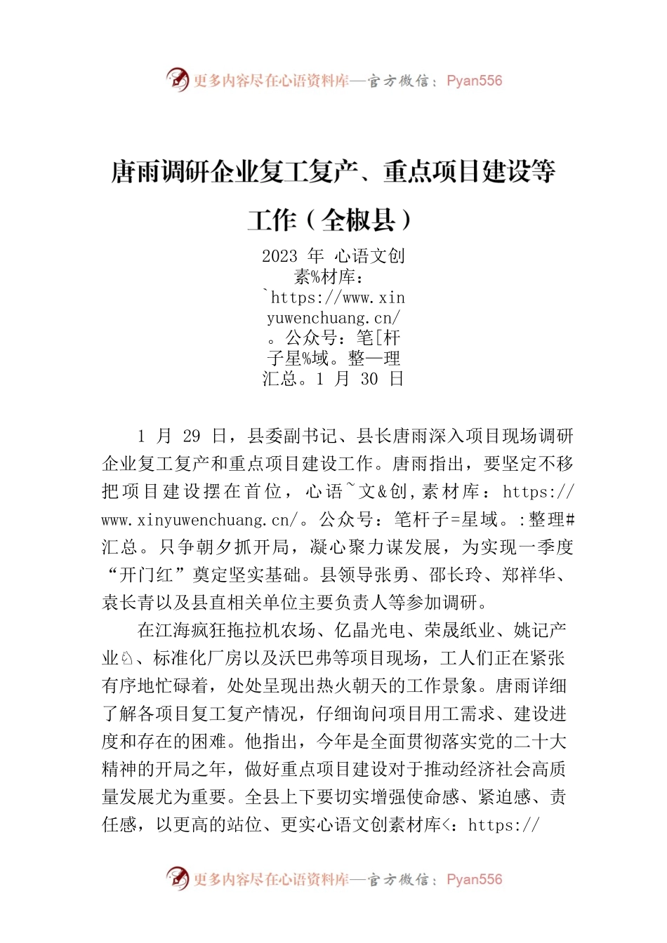 唐雨调研企业复工复产、重点项目建设等工作.docx_第1页